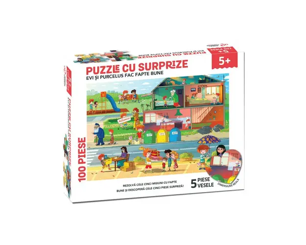 Puzzle cu surprize - Evi si Purcelus fac fapte bune (100 piese)