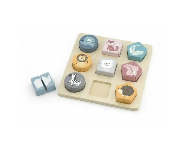 Viga - Puzzle din lemn Cuburi cu animale salbatice , Puzzle Copii, piese 18