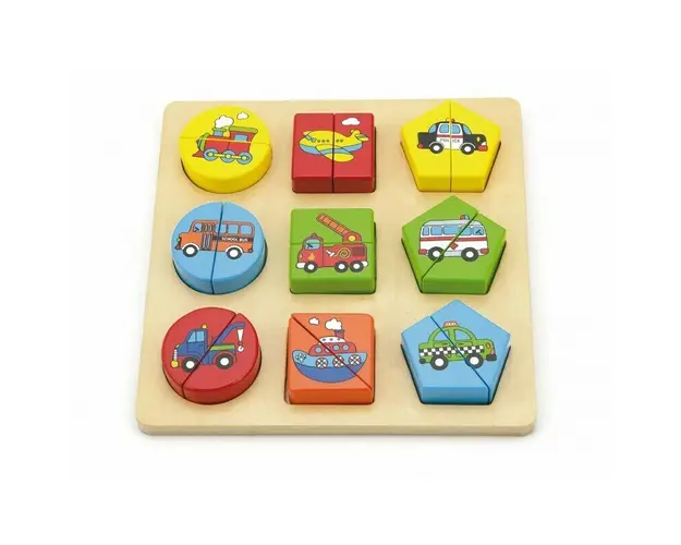 Viga - Puzzle din lemn Cuburi cu mijloace de transport , Puzzle Copii, piese 18