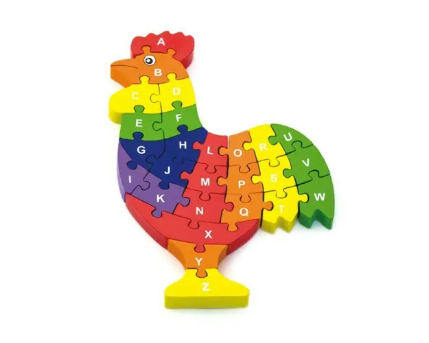 Viga - Puzzle din lemn Cocos colorat , Puzzle Copii , 3D, Cu litere mici si mari, piese 26