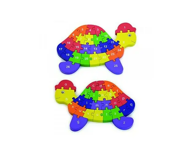 Viga - Puzzle din lemn Broscuta testoasa , Puzzle Copii , 3D, Cu litere si cifre, piese 26