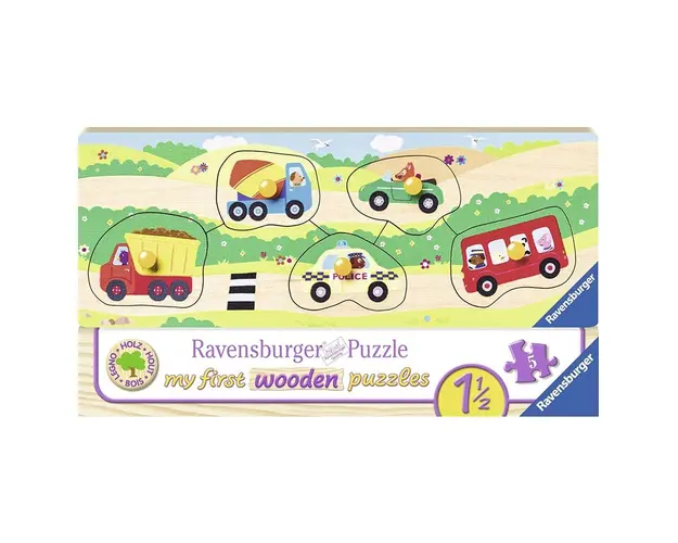 Primul Meu Puzzle Din Lemn Cu Vehicule, 5 Piese