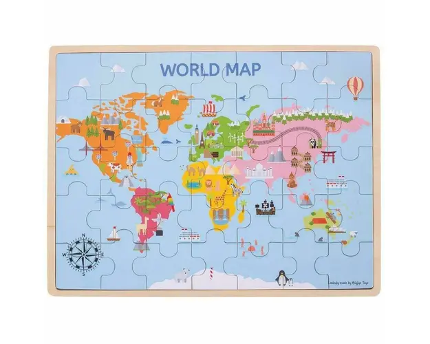 Puzzle din lemn - Harta lumii (35 piese)