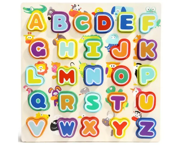 Puzzle din lemn - Litere si animalute