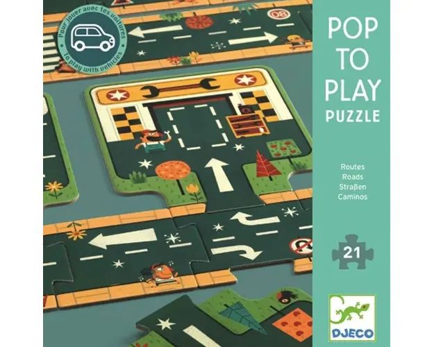 Djeco - Puzzle de podea Drumuri , Puzzle Copii , Gigant, piese 21
