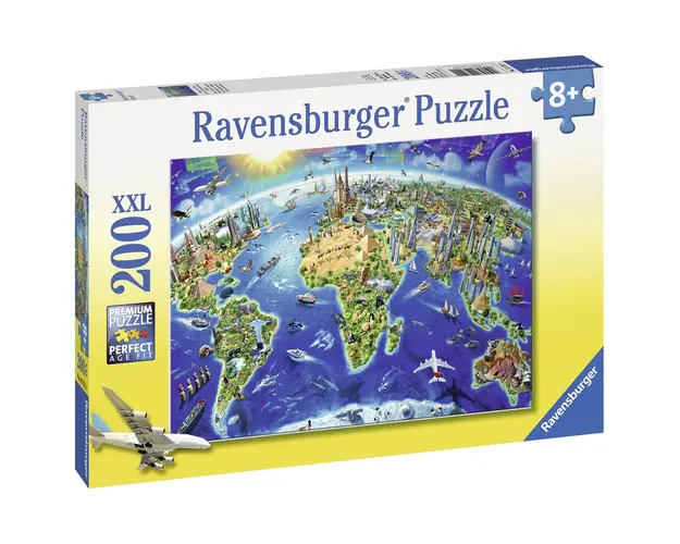 Puzzle Harta Cu Monumentele Lumii, 200 Piese