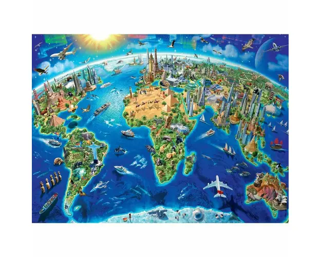 Puzzle educativ, Ravensburger, Harta lumii, 300 piese, 9 ani+, Multicolor