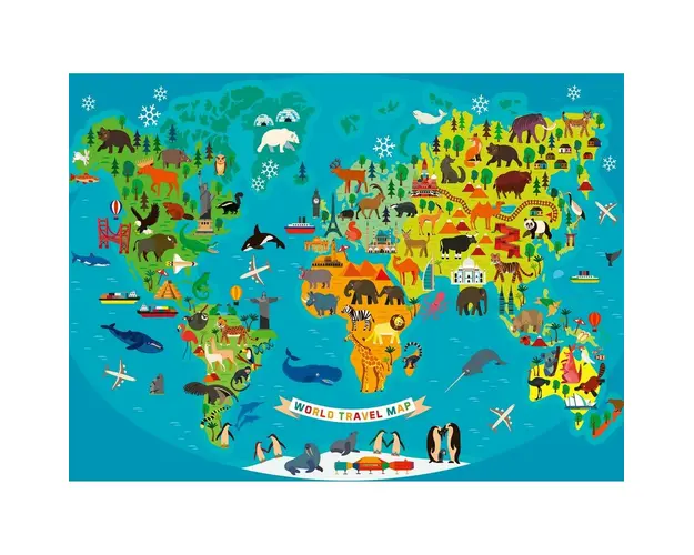 Puzzle Harta Lumii Cu Animale, 150 Piese