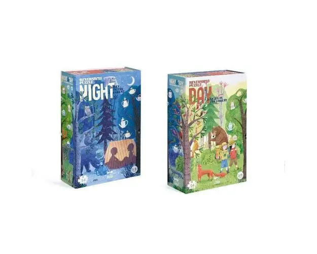 Londji - Puzzle animale Zi si noapte , Puzzle Copii , Reversibil, piese 54