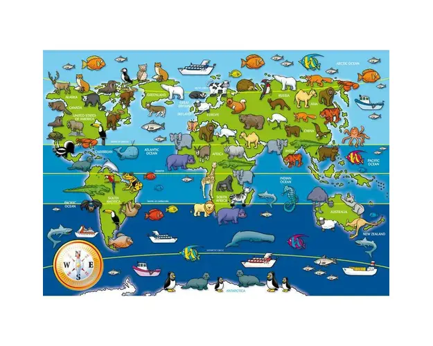 Puzzle de podea, Ravensburger, Harta animalele lumii, 60 piese, 4 ani+, Multicolor