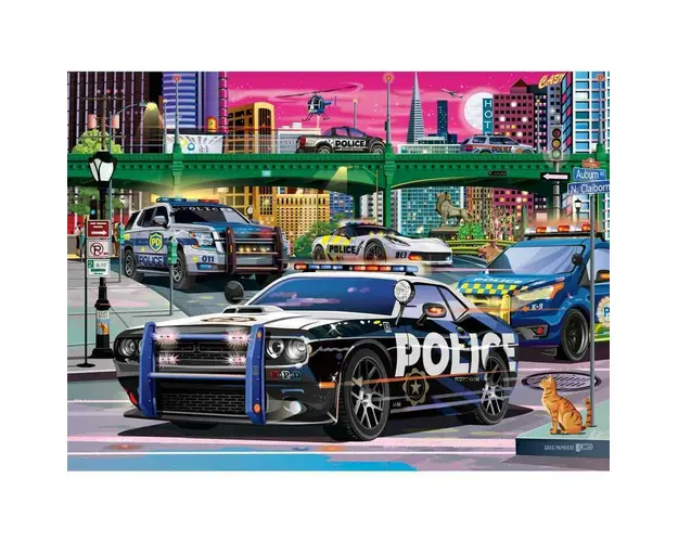 Puzzle masini, Ravensburger, Politia in patrulare, 150 piese, 7 ani+, Multicolor