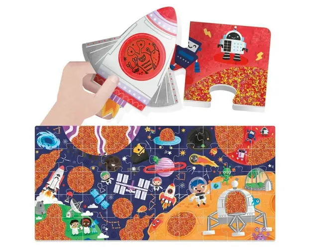 Puzzle educativ, Headu, Sa descoperim spatiul, 50 piese, 4 ani+, Multicolor
