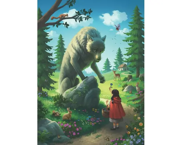 Puzzle Scufita Rosie Si Lupul, 100 Piese Glitter