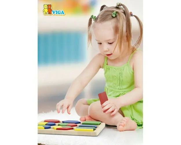 Viga - Puzzle din lemn Sortator cu forme geometrice si fractii , Puzzle Copii, piese 18