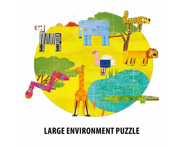 Puzzle tactil, Headu, Cartonase cu animale, 3-6 ani, Multicolor