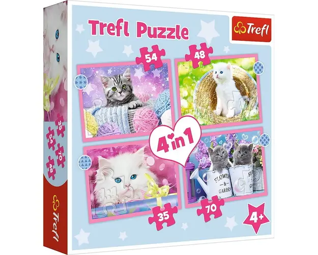 Trefl - PUZZLE 4IN1 PISICUTELE DRAGALASE