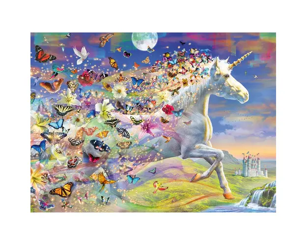 Puzzle Unicorni Si Fluturi, 500 Piese si Stickere