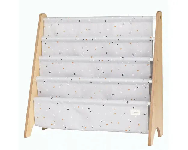 Raft organizator de carti pentru copii, material reciclat Terrazzo Grey, 3 Sprouts