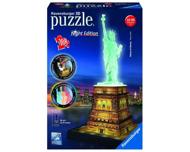 Puzzle 3D Luminos Statuia Libertatii, 108 Piese