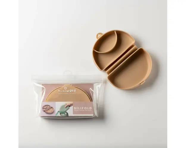 Recipient diversificare hrana bebelusi Miniware Silifold, 100% din silicon alimentar, Almond Butter