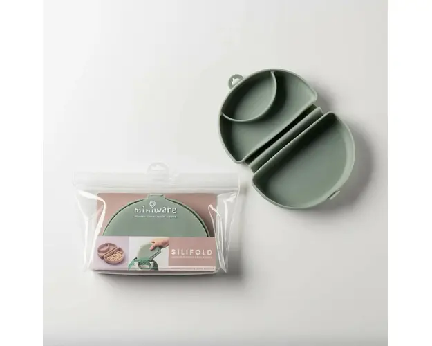 Recipient diversificare hrana bebelusi Miniware Silifold, 100% din silicon alimentar, Sage