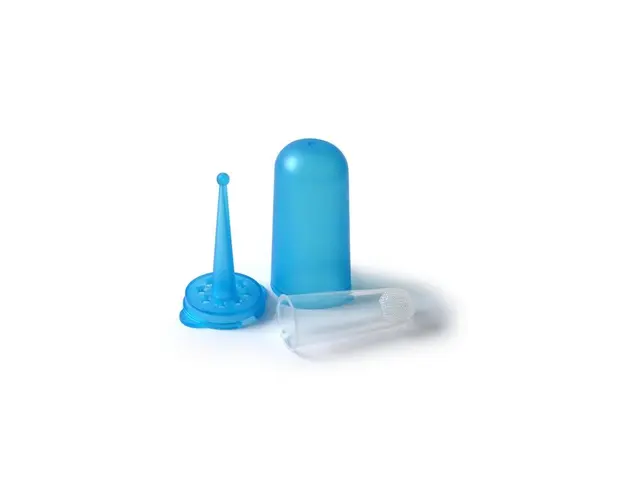 Degetar, Reer, Periuta de dinti cu suport pentru depozitare, Fara PVC si ftalati, Albastru