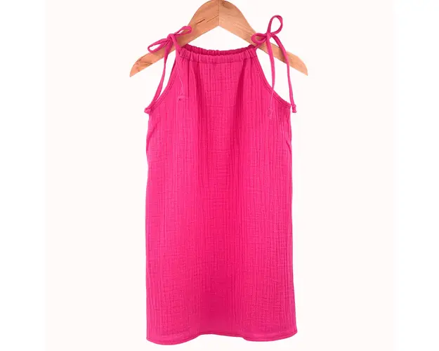 Rochie de vara cu snur pentru fetite, din muselina, Pink Pop, 12-18 luni