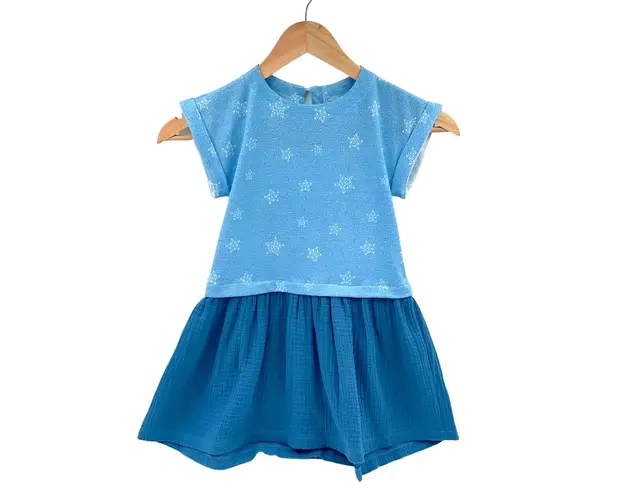 Rochita de vara din jersey cu fustita muselina, Deep Blue, 3-4 ani