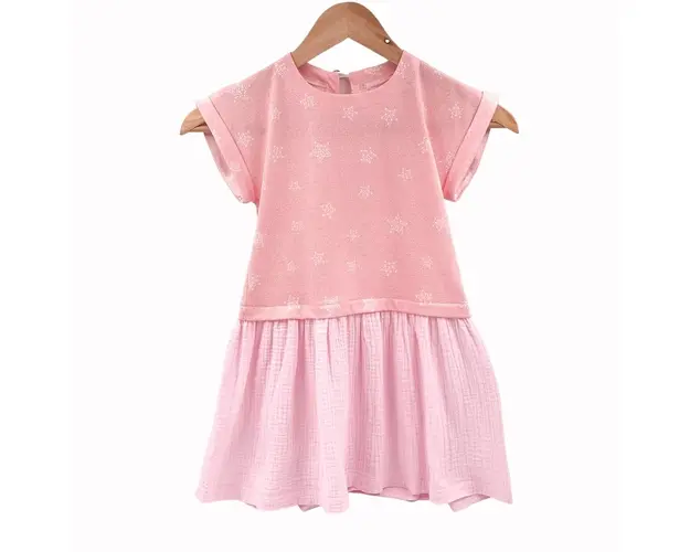 Rochita de vara din jersey cu fustita muselina, Magic Pink, 4-5 ani