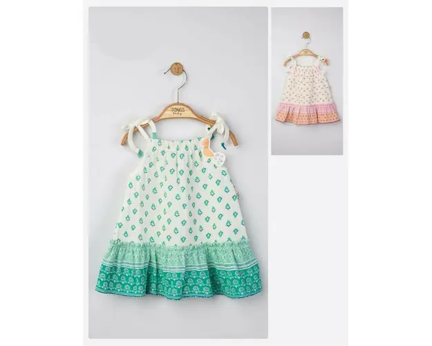 Rochita de vara din muselina pentru fetite Peacock, Tongs baby (Culoare: Verde, Marime: 6-9 luni)