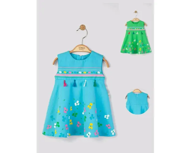 Rochita de vara pentru fetite Ciucurasi, Tongs baby (Culoare: Albastru, Marime: 6-9 luni)