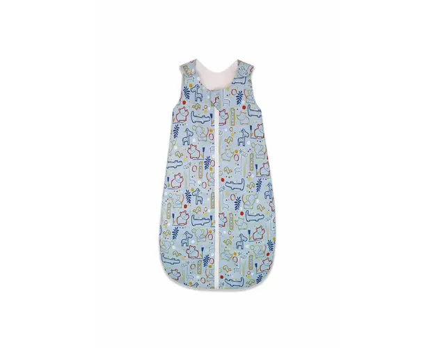 Sac de dormit copii, Circul Animalelor bleu, din bumbac, 70 cm, 1.5 tog