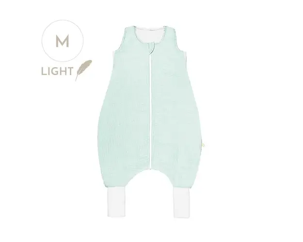 Sac de dormit cu picioare, bumbac muselina 0.5 Tog, Mint, M, 3 ani+