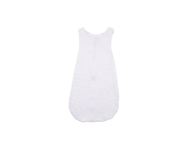 Saculet de dormit de vara din muselina culoare alba cu bulinute aurii, marime 12-24 luni