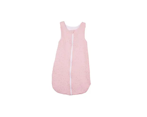 Saculet de dormit de vara din muselina culoare roz cu bulinute aurii, marime 12-24 luni