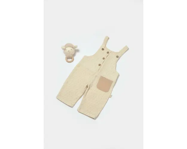 Salopeta cu bretele si buzunar, 100% bumbac - Stone, BabyCosy (Marime: 18-24 Luni)