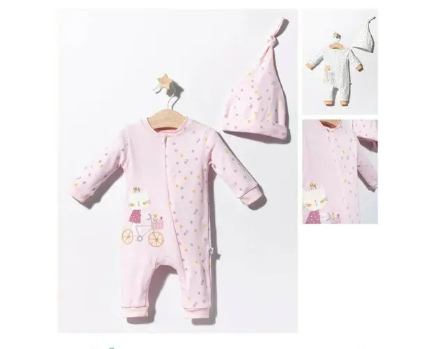 Salopeta cu bulinute cu caciulita pentru bebelusi Cats, Tongs baby (Culoare: Roz, Marime: 3-6 Luni)