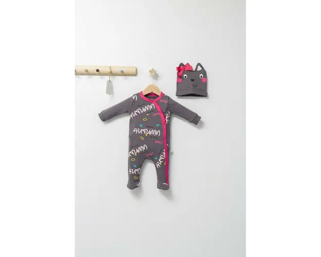 Salopeta cu caciulita pentru bebelusi Colorful autum, Tongs baby (Culoare: Gri, Marime: 3-6 Luni)