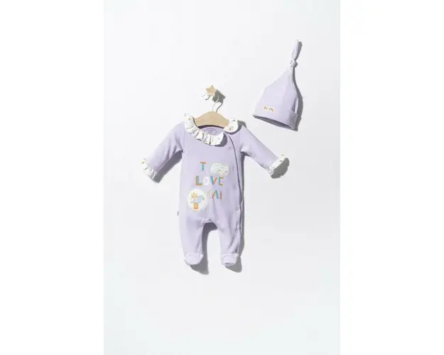 Salopeta cu caciulita pentru bebelusi Pisicute, Tongs baby (Culoare: Gri, Marime: 6-9 luni)
