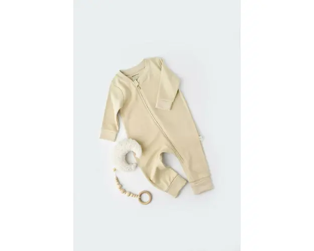 Salopeta cu fermoar cu maneca lunga si pantaloni lungi - 100%bumbac organic - Crem, BabyCosy (Marime: 6-9 luni)
