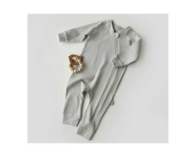 Salopeta cu fermoar cu maneca lunga si pantaloni lungi din 95%bumbac organic si 5% elastan - Gri, BabyCosy (Marime: 9-12 luni)
