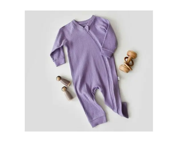 Salopeta cu fermoar cu maneca lunga si pantaloni lungi din 95%bumbac organic si 5% elastan - Mov, BabyCosy (Marime: 12-18 Luni)