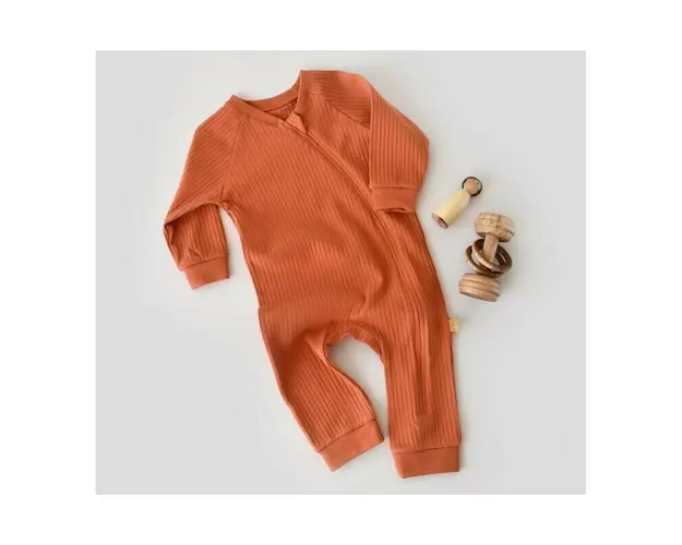 Salopeta cu fermoar cu maneca lunga si pantaloni lungi din 95%bumbac organic si 5% elastan - Portocaliu BabyCosy (Marime: 6-9 luni)