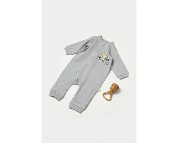 Salopeta cu fermoar, Two thread, BabyCosy, 100% bumbac organic, Gri (Marime: 12-18 Luni)
