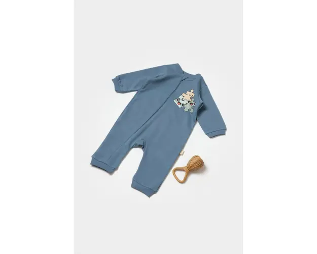 Salopeta cu fermoar, Two thread, BabyCosy, 100% bumbac organic, Indigo (Marime: 18-24 Luni)