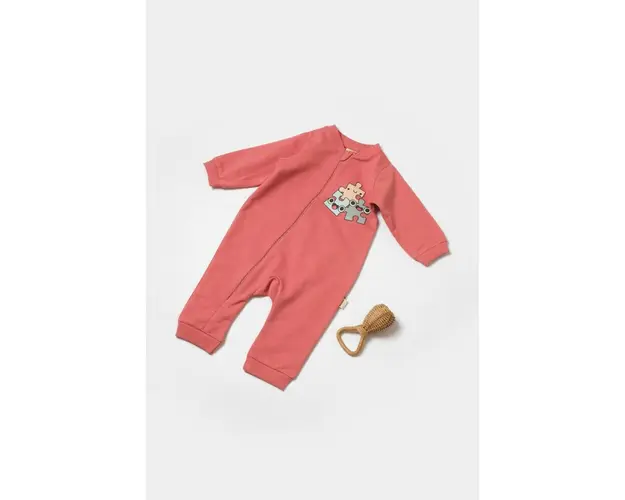 Salopeta cu fermoar, Two thread, BabyCosy, 100% bumbac organic, Rose (Marime: 18-24 Luni)