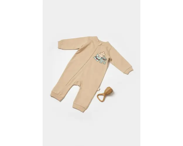 Salopeta cu fermoar, Two thread, BabyCosy, 100% bumbac organic, Stone (Marime: 3-6 Luni)
