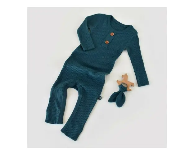 Salopeta cu maneca lunga si pantaloni lungi din bumbac organic si modal - Bleumarin BabyCosy (Marime: 18-24 Luni)