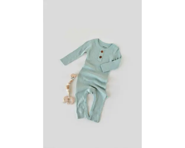 Salopeta cu maneca lunga si pantaloni lungi din bumbac organic si modal - Mint BabyCosy (Marime: 9-12 luni)