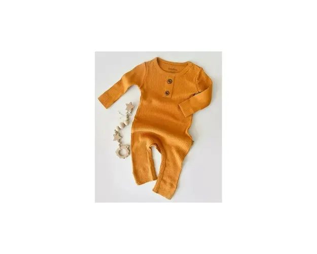 Salopeta cu maneca lunga si pantaloni lungi din bumbac organic si modal - Mustar BabyCosy (Marime: 9-12 luni)